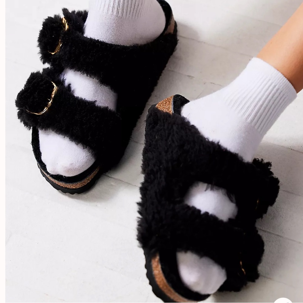 Birkenstock Arizona Big Buckle Sandal Teddy Black size 40 US 9-9.5 preowned
